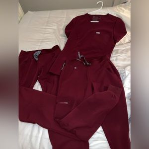 SET OF 3 burgundy FIGS scrubs